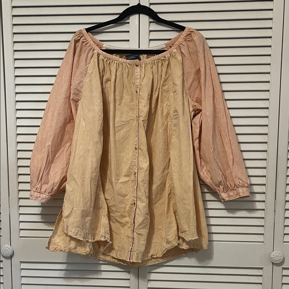 Chic Striped Blouse in Peach and Beige 100% Cotton